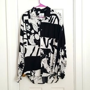 Men's dress shirt generously sized with 90's abstract pattern